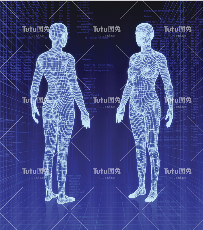 抽象背景下的三维女性身体