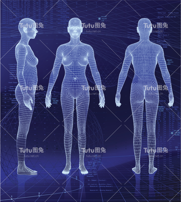 抽象背景下的三维女性身体