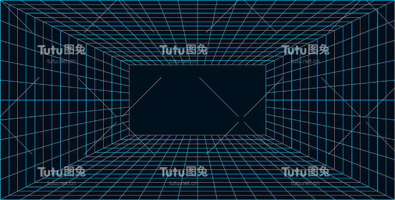 透视3D网格房间。屏幕图形纸。结构模板。矢量图