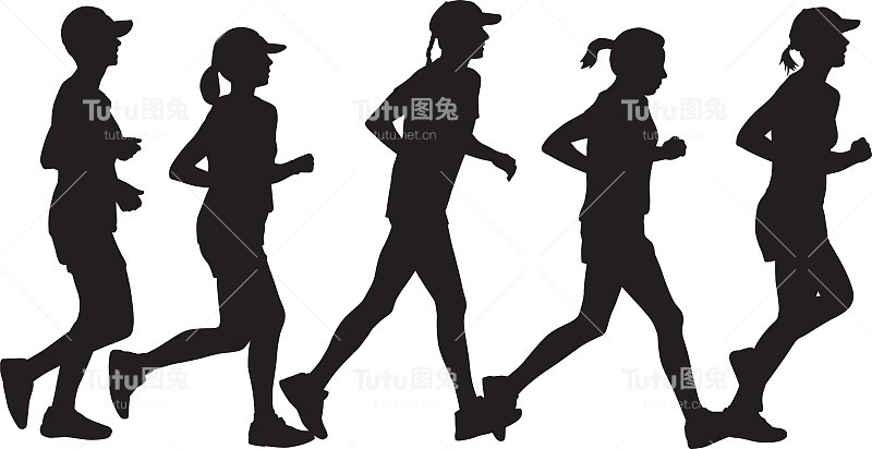 五个女人一起跑步剪影