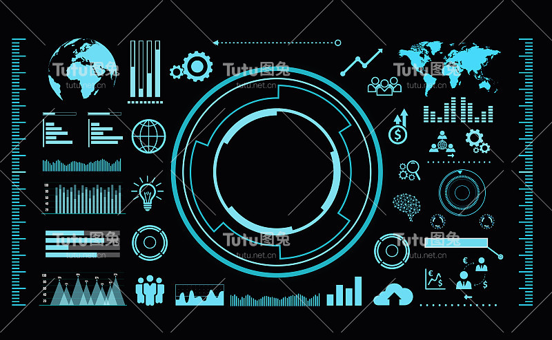 HUD元素集。仪表盘显示虚拟现实技术屏幕。抽象hud UI GUI未来未来的屏幕系统虚拟设计