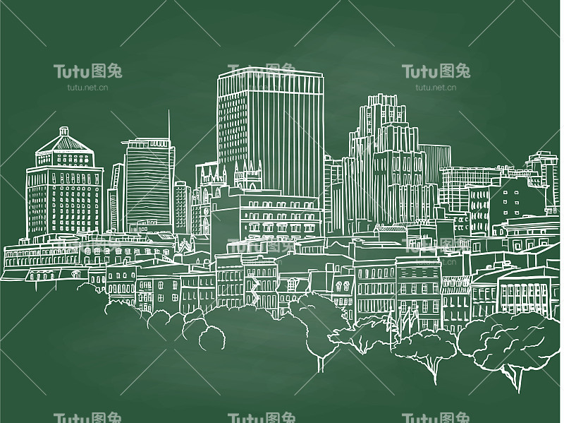 市中心高楼林立黑板