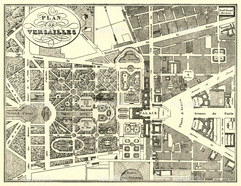 19世纪法国凡尔赛宫花园的平面图