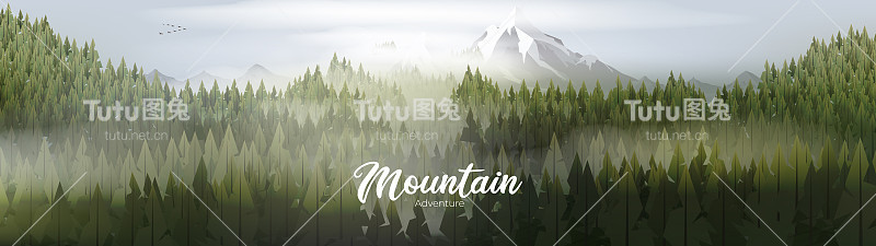 云雾缭绕的松林山全景