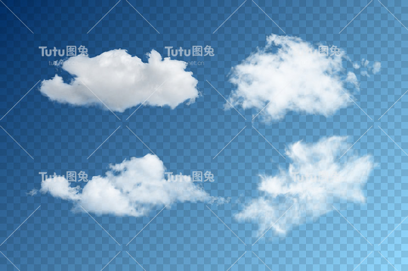 一组现实的矢量云，在透明的背景