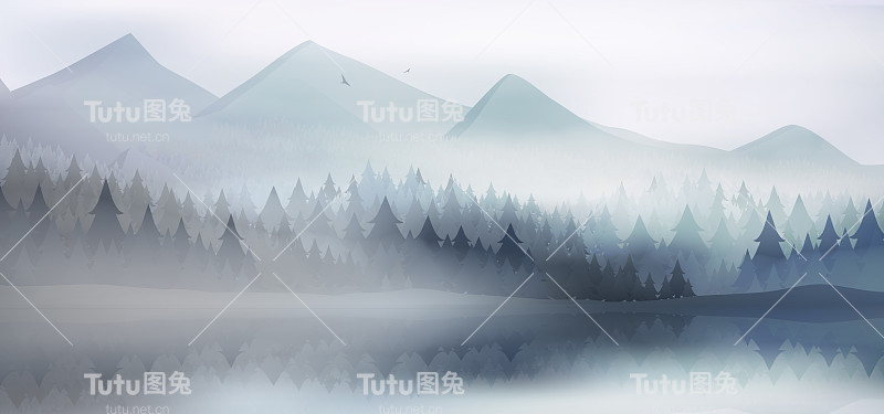 冬季以松林为主的山地景观;