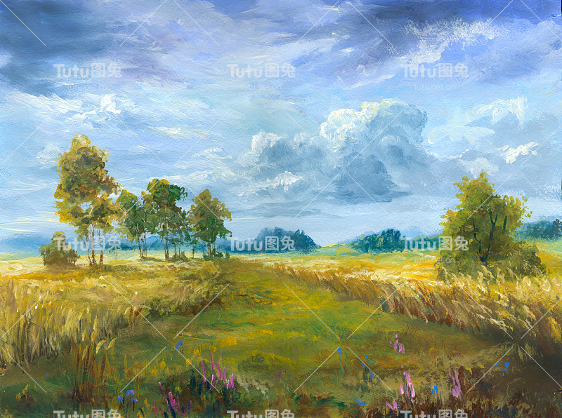 麦田，油画