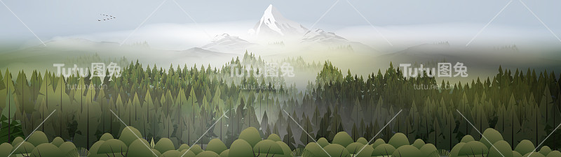 云雾缭绕的松林山全景