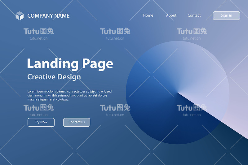 着陆页面模板-抽象设计与蓝色渐变颜色-流行的背景