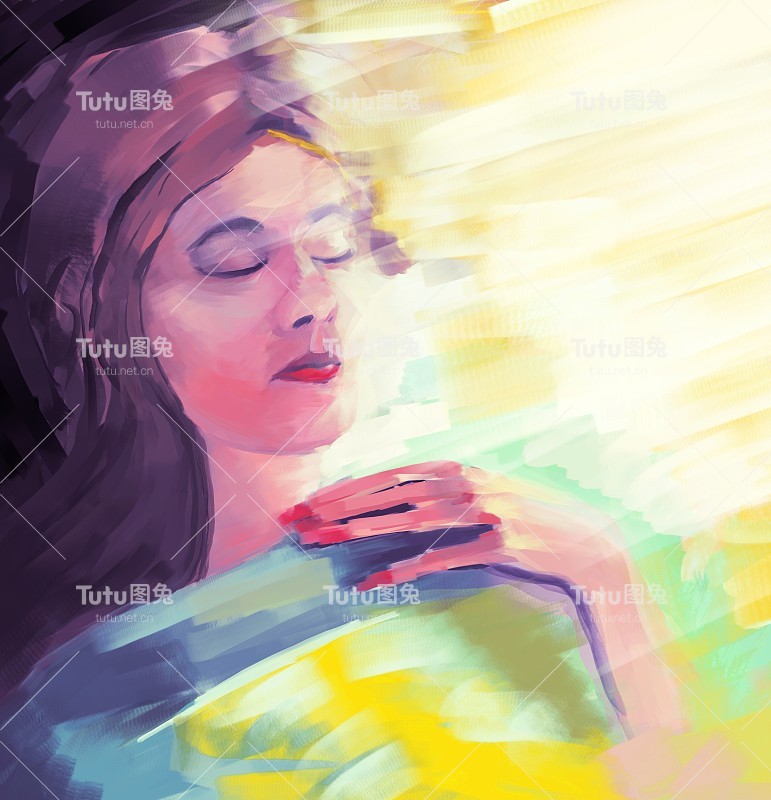 一个闭着眼睛的年轻女子的肖像
