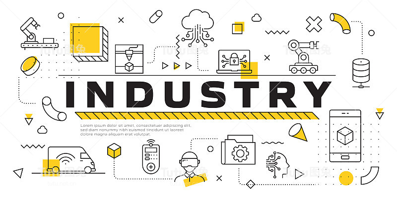 工业4.0相关现代线条风格矢量插图