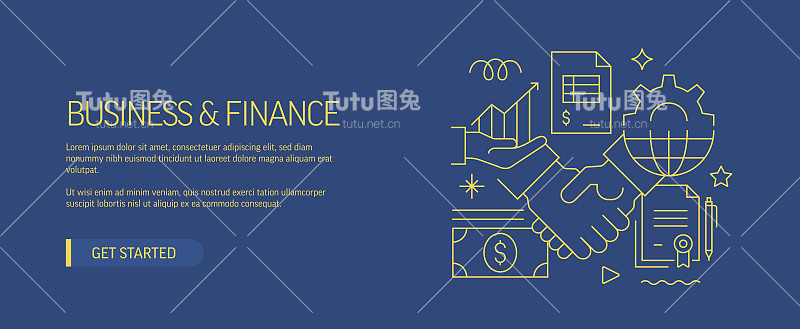 商务和金融相关的网站横幅线风格。现代设计矢量插图的网页旗帜，网站标题等股票插图