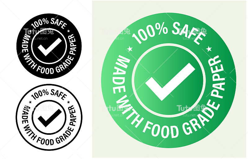 “100%安全，由食品级纸制成”矢量图标
