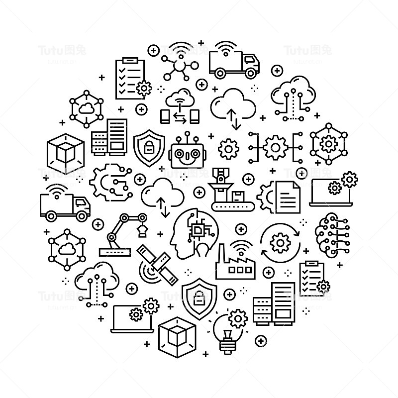 工业4.0图案设计-单色线图标排列成圆圈