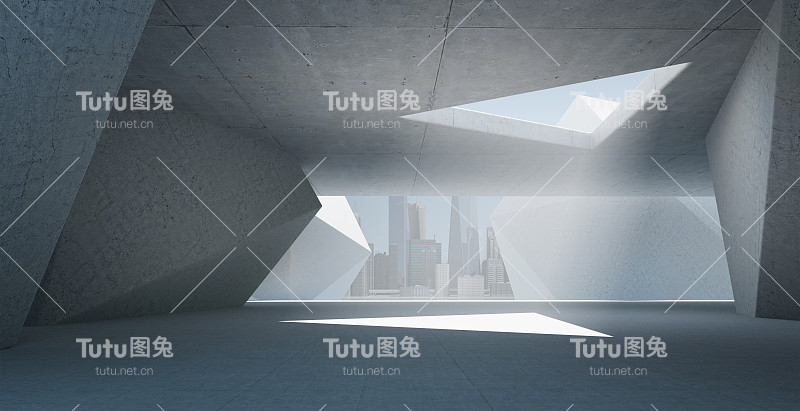 三维当代三角形设计建筑内部