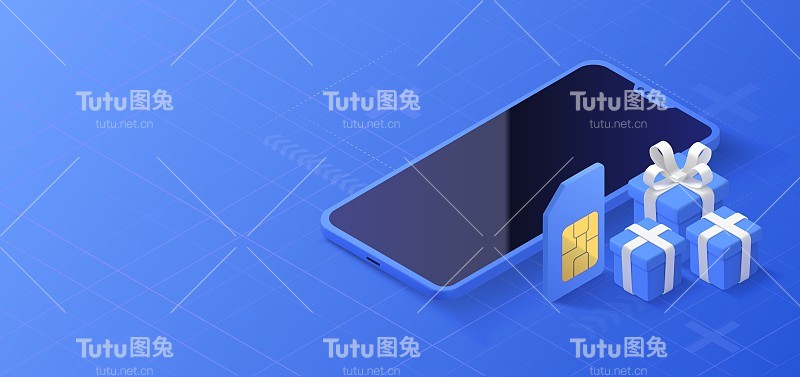 移动连接的概念。移动商店销售礼品。SIM卡促销等距背景。矢量插图。