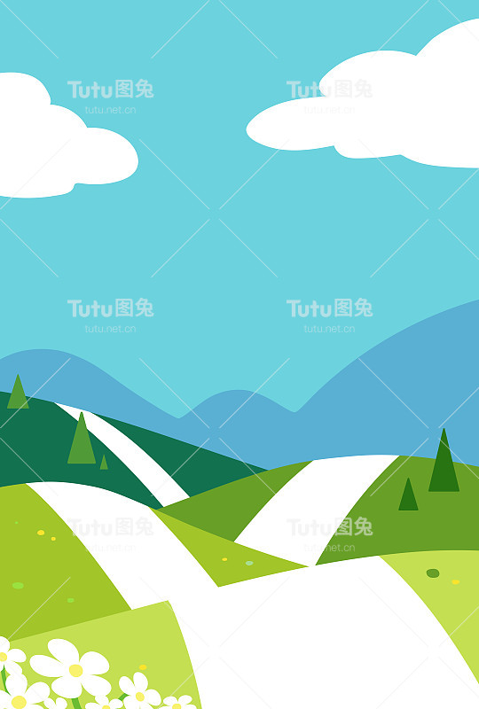 简单可爱的山地景观插画