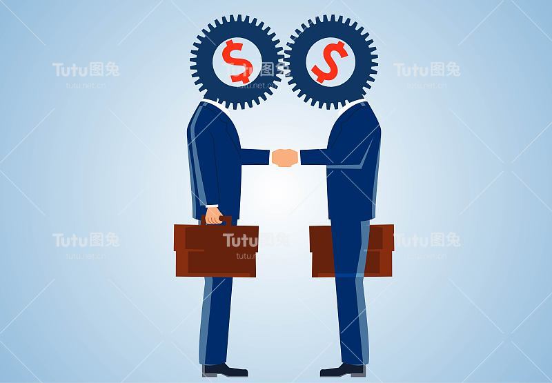 商务合作理念，两齿轮动脑握手言和