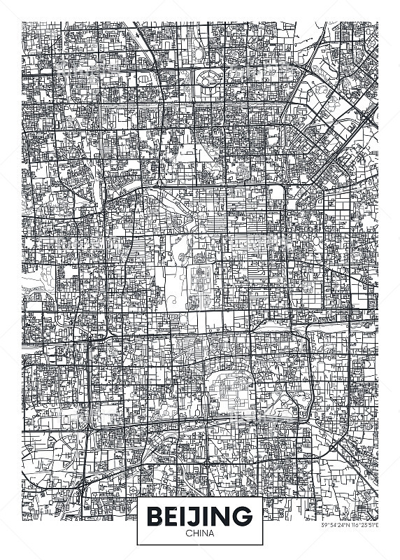 北京城市地图，城市规划旅游矢量海报设计