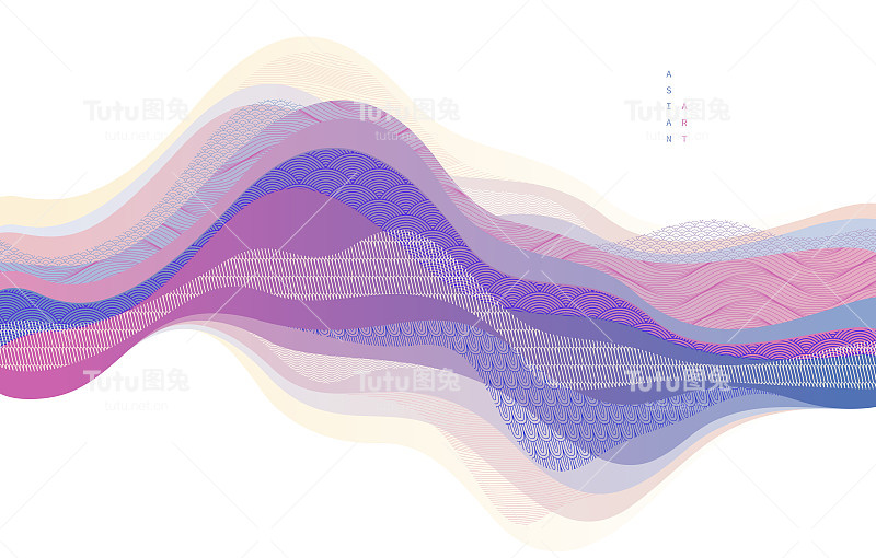 自然艺术东方日本风格的矢量抽象背景，像水一样流动的形状和线条与纹理。