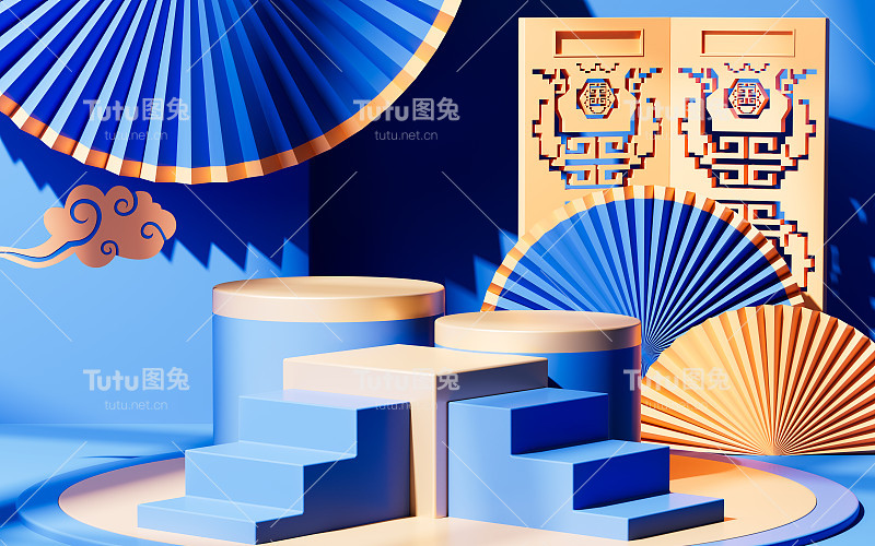 中国传统背景，中国风格背景和空舞台，电子商务背景，3d渲染。