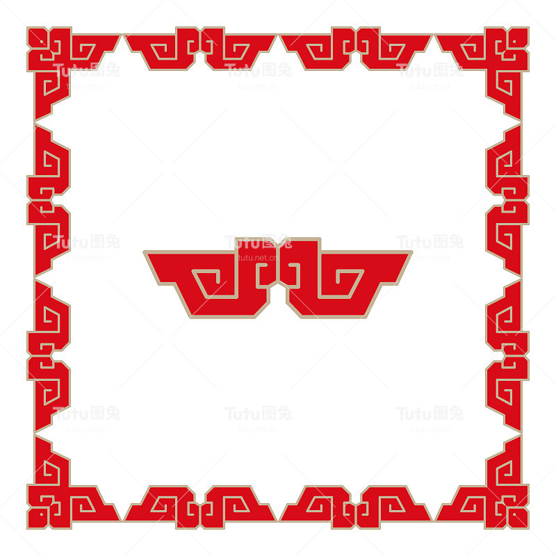 中国边界框架。红白对称图案。方形东方传统装饰图形。艺术文化风格背景元素。