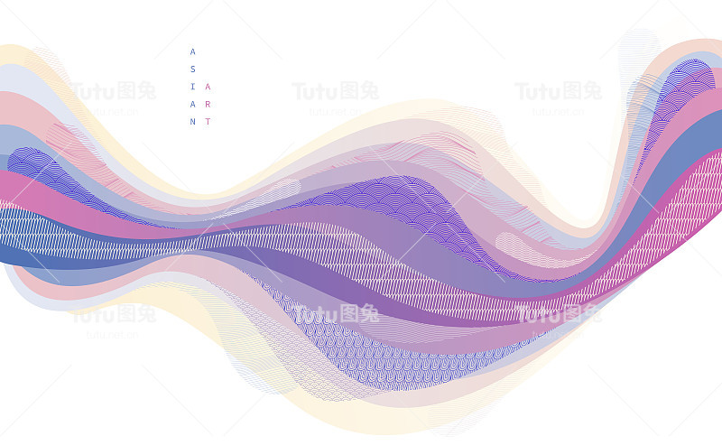 自然艺术东方日本风格的矢量抽象背景，像水一样流动的形状和线条与纹理。