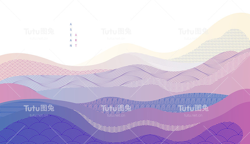 自然艺术东方日本风格的矢量抽象背景，像水一样流动的形状和线条与纹理。