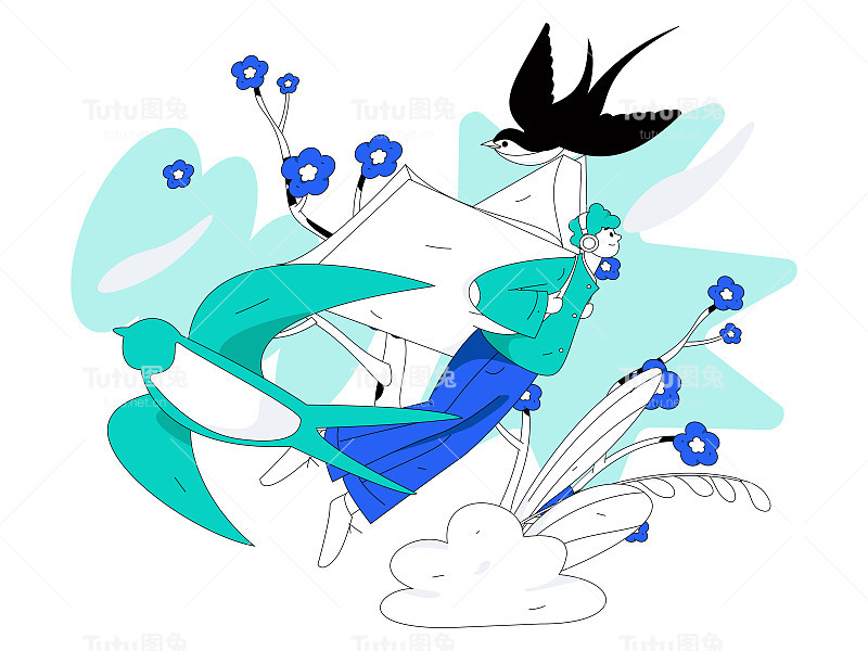 二十四节气:立春、下雨、惊蛰、春风、清明、谷雨，平面人物矢量概念操作手绘插画