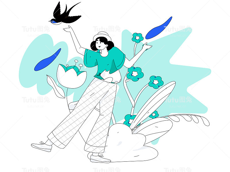 二十四节气:立春、下雨、惊蛰、春风、清明、谷雨，平面人物矢量概念操作手绘插画