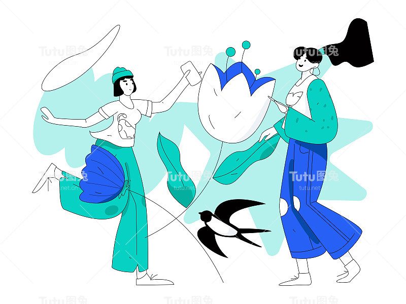 二十四节气:立春、下雨、惊蛰、春风、清明、谷雨，平面人物矢量概念操作手绘插画