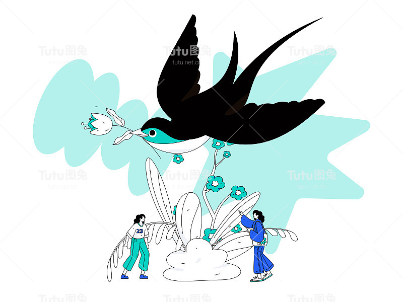 二十四节气:立春、下雨、惊蛰、春风、清明、谷雨，平面人物矢量概念操作手绘插画