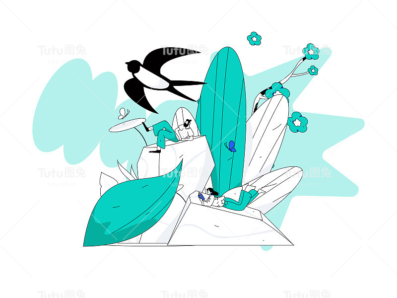 二十四节气:立春、下雨、惊蛰、春风、清明、谷雨，平面人物矢量概念操作手绘插画