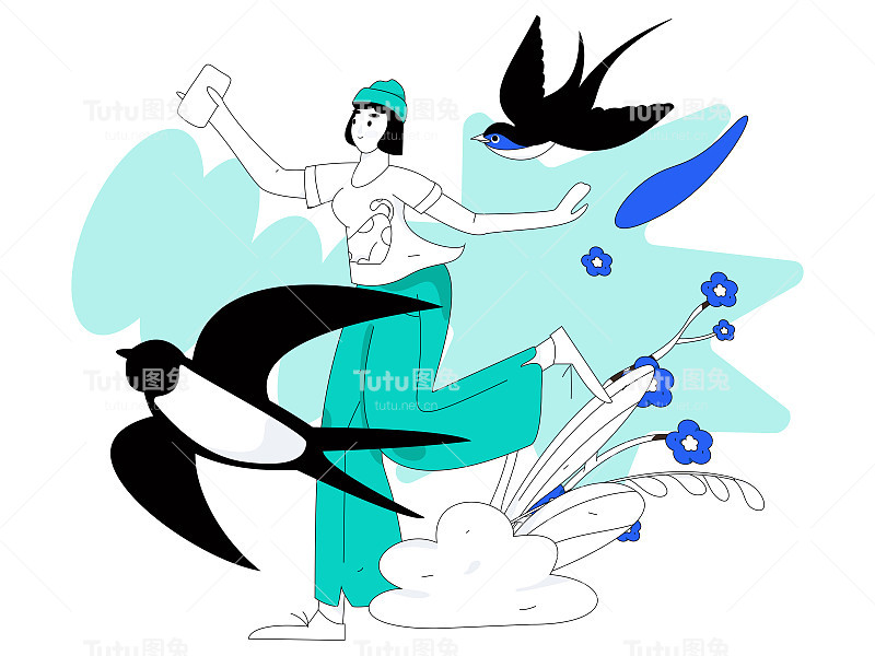 二十四节气:立春、下雨、惊蛰、春风、清明、谷雨，平面人物矢量概念操作手绘插画