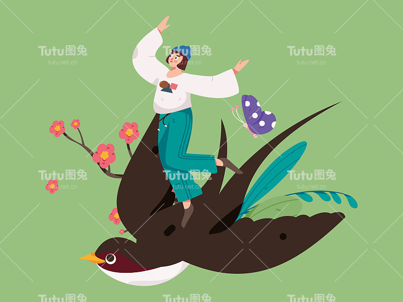 二十四节气:立春、下雨、惊蛰、春风、清明、谷雨，平面人物矢量概念操作手绘插画