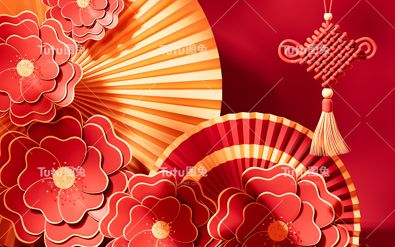 中国传统背景图案，中国风格背景，3d渲染。