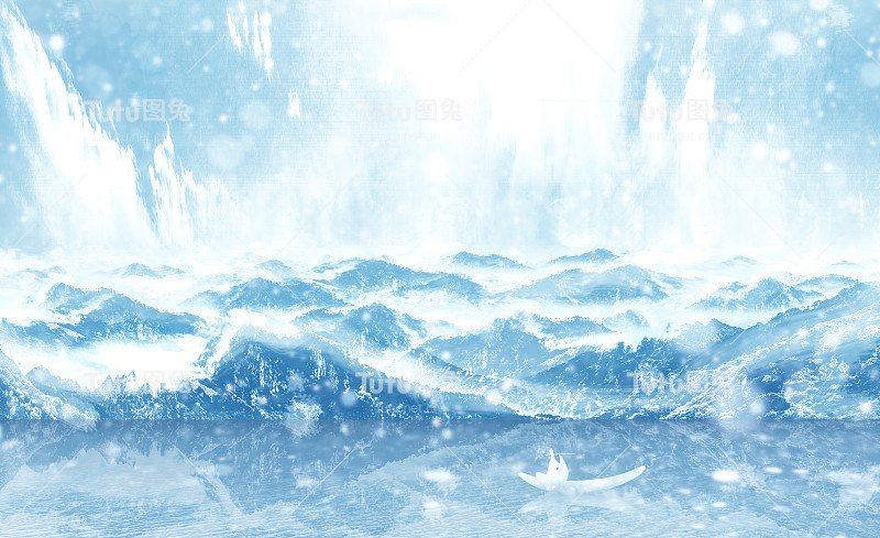 二十四节气中的雪山和湖泊的自然景观