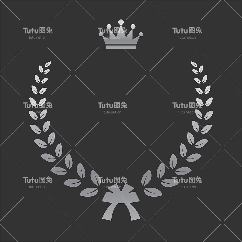 现实银月桂花环与皇冠。高级徽章，黑色背景上的传统胜利标志。凯旋，胜利海报，横幅布局，闪亮的框架，边框