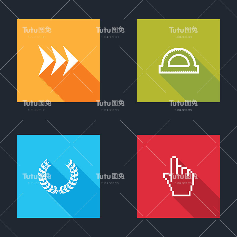 设置箭头，量角器网格，月桂花环和像素手光标图标。向量
