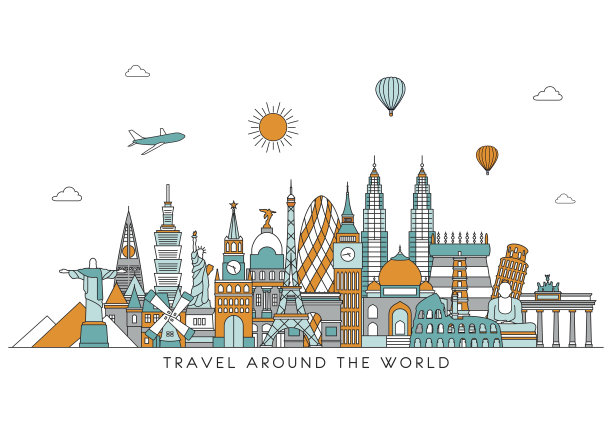 世界的轮廓。矢量插图。行风格设计