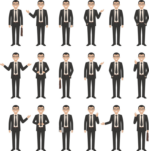 收集了一个年轻卡通风格的微笑商人