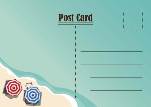 夏天的明信片。海洋和阳光沙滩，从上面看