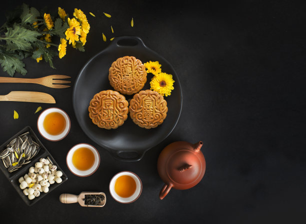 中秋节的食品和饮料。