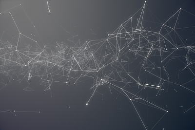 技术连接未来的形状。灰色点网络。抽象背景，灰色背景。网络互联网的概念互联网安全三维渲染