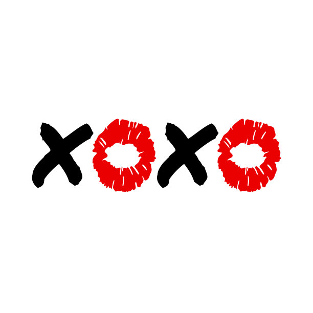 XOXO -拥抱和亲吻。嘴唇吻。红色的女性的嘴唇。情人节。向量
