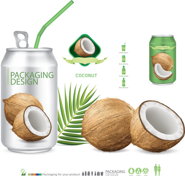 包装用椰汁饮料。矢量