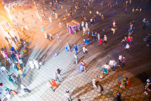 摩洛哥马拉喀什Djemaa El Fna广场的街头之夜