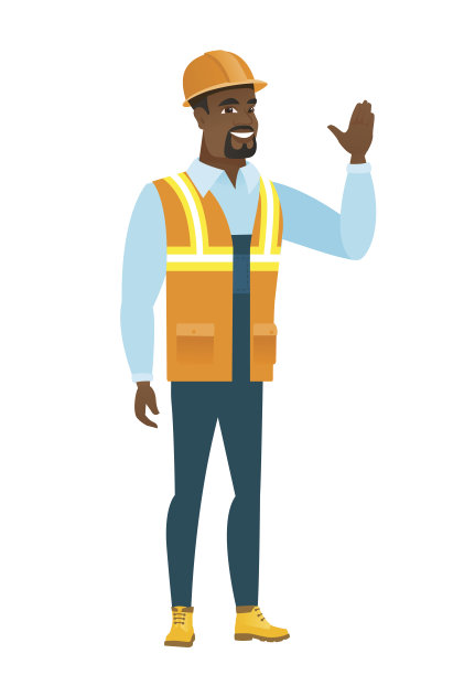 年轻的非洲裔美国建筑工挥着手