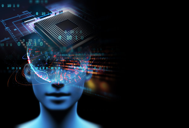 技术背景上的虚拟人的三维插图。