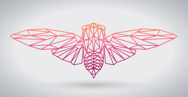 时髦的多边形动物蝴蝶或蝉。三角形的动物。